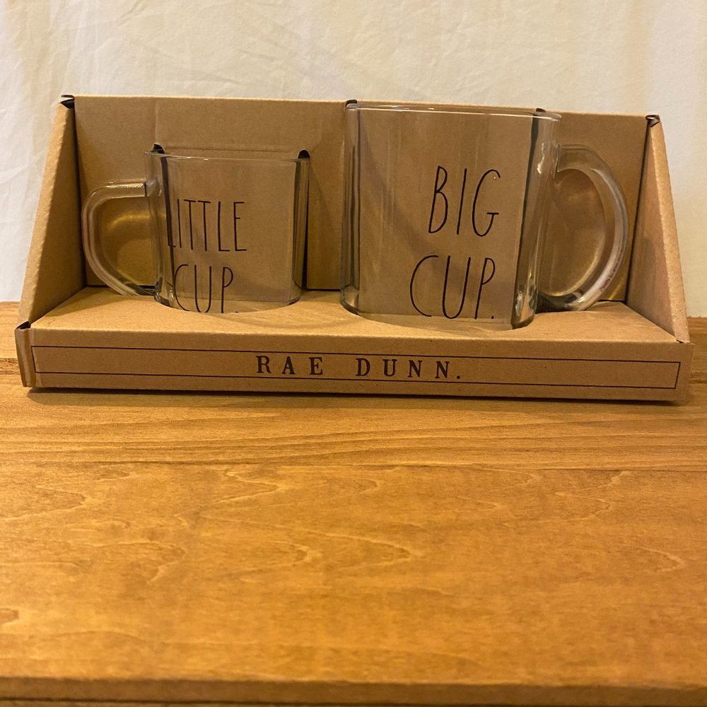 Rae Dunn "Big Cup" & "Little Cup" glass mug set!